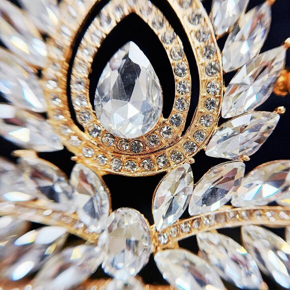 Quinceanera Crown, Clear Rhinestone Crown, Large Size Crown, Gold Crystal Crown main image 2